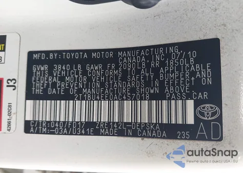 2010 Toyota Corolla S from USA, damaged, VIN 2T1BU4EE0AC457018